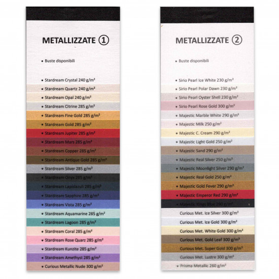 Campionario carte metallizzate – Metallizzate 1 e Metallizzate 2