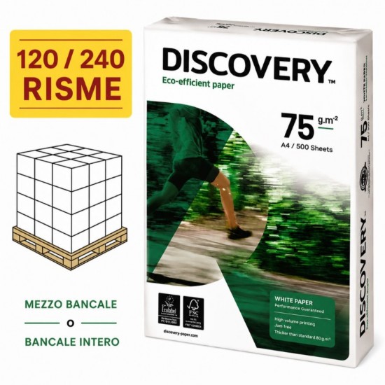 Risme carta A4 Discovery 75 a bancale e mezzo bancale