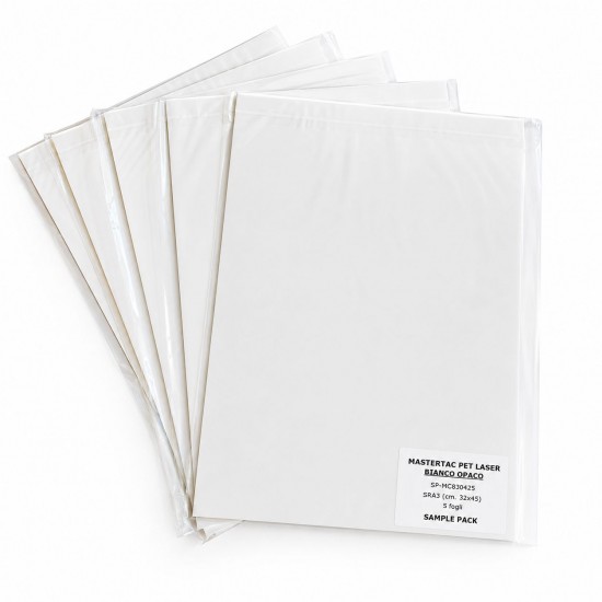 Sample Pack Mastertac confezione campione 5 fogli supporti sintetici adesivi per stampanti laser